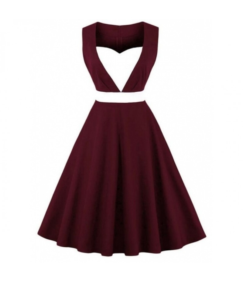 Sweetheart Neck Sleeveless Contrast Color Patchwork Swing Party Dress