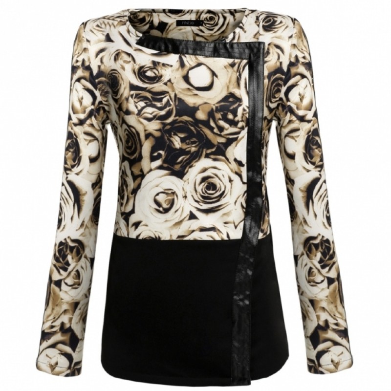 Women Lady Long Sleeve Floral Patchwork Zipper Coat Jacket Outerwear