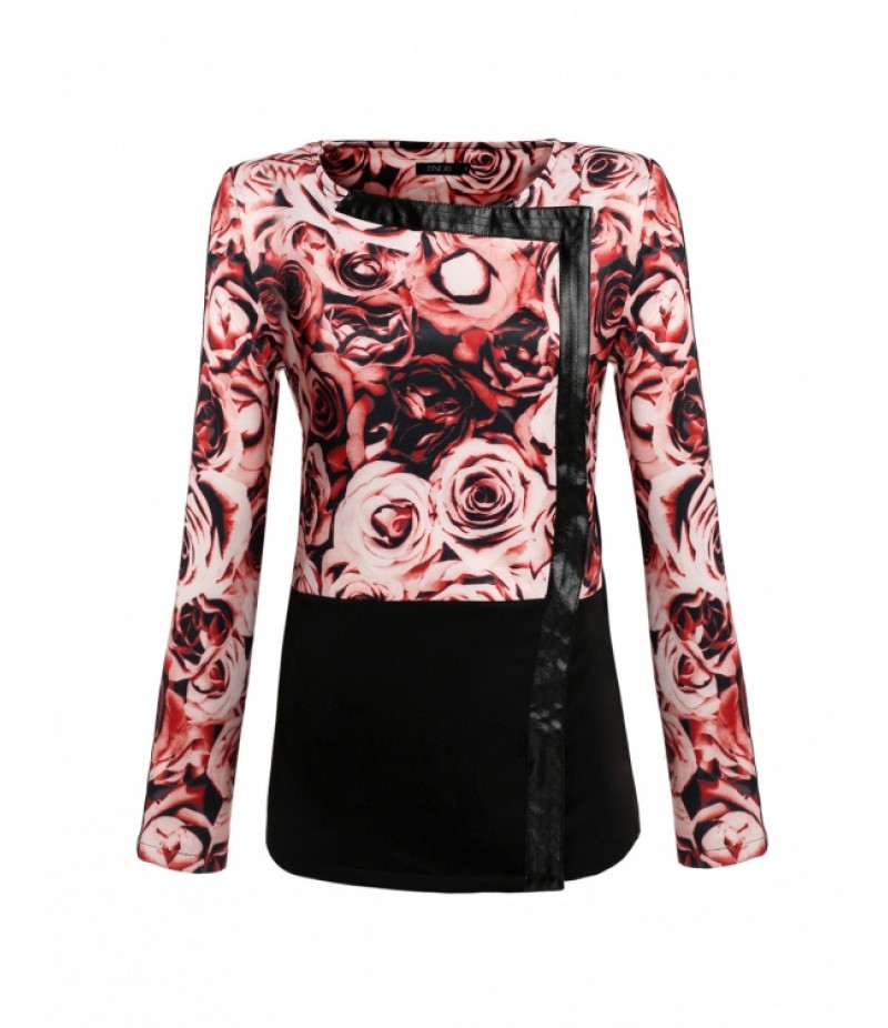 Women Lady Long Sleeve Floral Patchwork Zipper Coat Jacket Outerwear