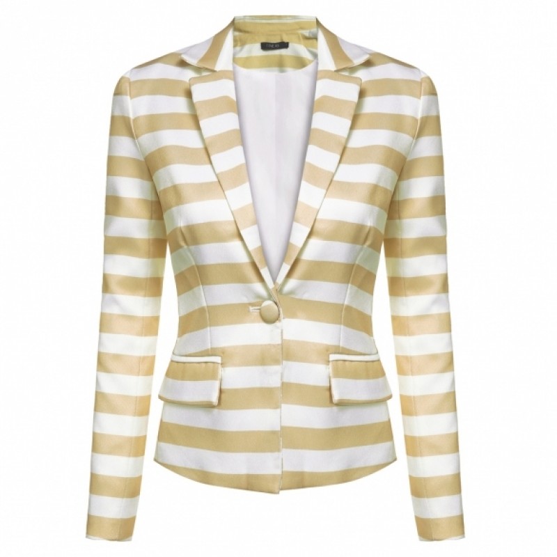 Women Lapel Neck Long Sleeve Striped Waist Seam Basic Jacket Blazer Coat