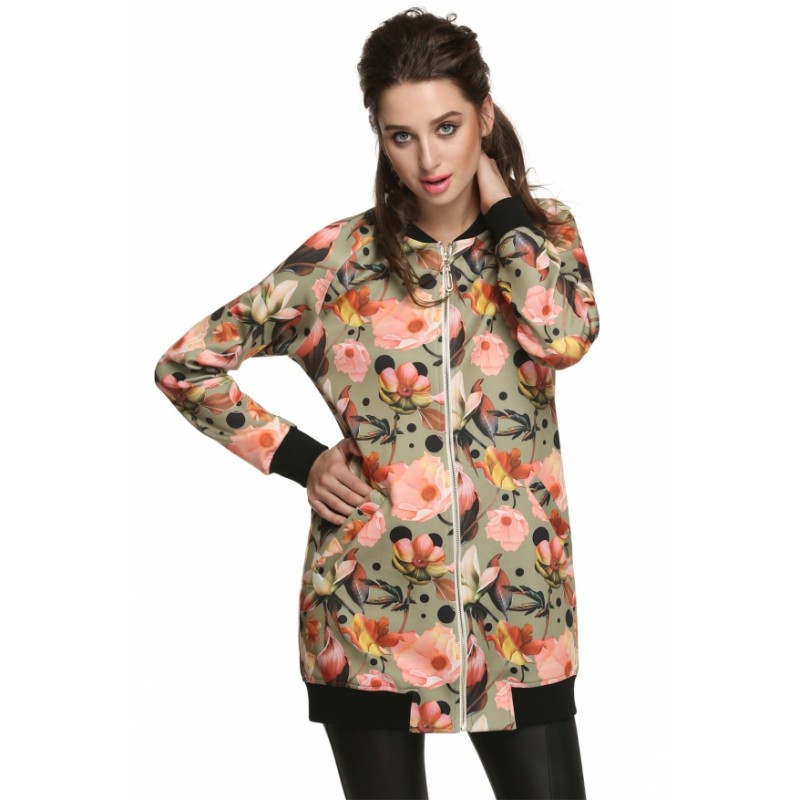 CoolWomen Floral Spring Autumn Long Jacket