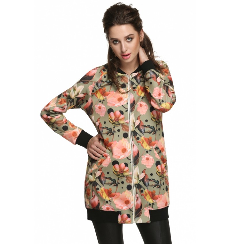 CoolWomen Floral Spring Autumn Long Jacket