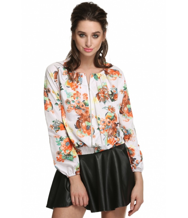 Women Casual O-Neck Long Sleeve Floral Thin Loose Jacket Coat