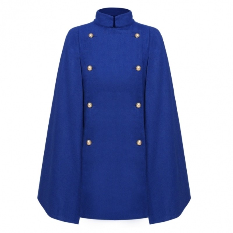 WomenWool Blend Stand Collar Double-breasted Solid Cape Cloak Coat