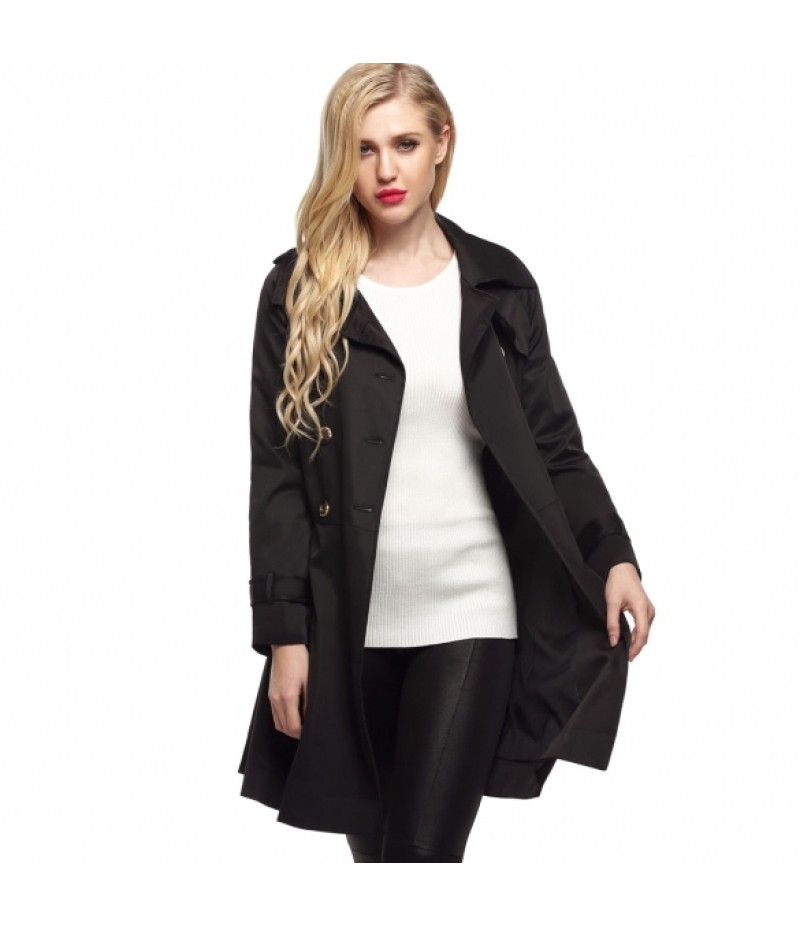 Women Casual Turndown Collar Long Sleeve Double-breasted Trench Windbreaker Outwear Jacket