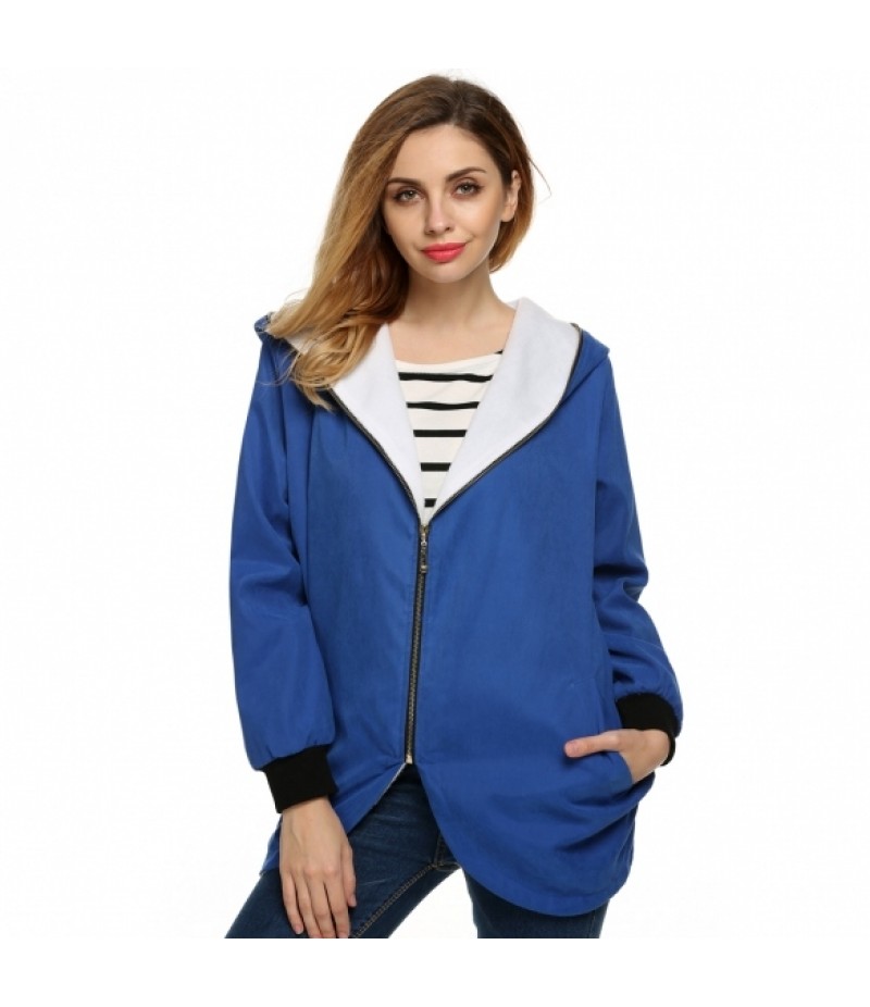 Stylish Women Irregular Slim Zipper Hooded Fleece Coat Overcoat Jacket